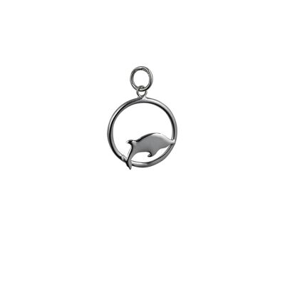 Silver 18x18mm Dolphin jumping to the right in a circle Pendant or Charm