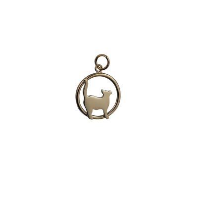 9ct 16x18mm standing Cat looking to the right in a circle Pendant or Charm
