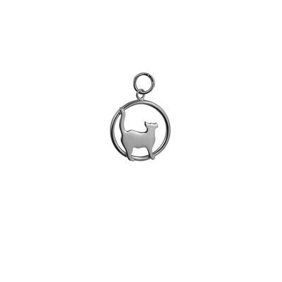 Silver 16x18mm standing Cat looking to the right in a circle Pendant or Charm