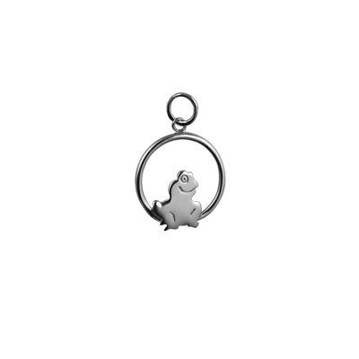 Silver 18x19mm Frog in a circle Pendant or Charm