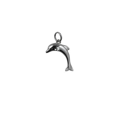 Silver 19x15mm domed Dolphin Pendant or Charm