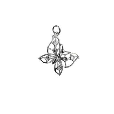 Silver 25x19mm Butterfly Pendant or Charm