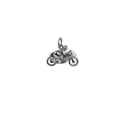 Silver 20x14mm Motorbike and Rider Pendant or Charm