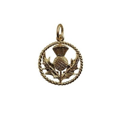 9ct 17mm Scotish Thistle Pendant with a twisted wire surround