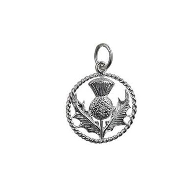 Silver 17mm Scottish Thistle Pendant with a twisted wire surround in a circle