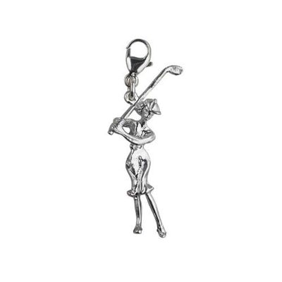 Silver 19x6mm Lady Golfer Charm with a lobster catch