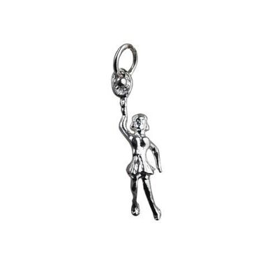 Silver 29x9mm Female Tennis Player with Racket and Ball Pendant or Charm