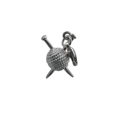 Silver 16x12mm Ball of Wool and Knitting Needles Charm on a lobster trigger