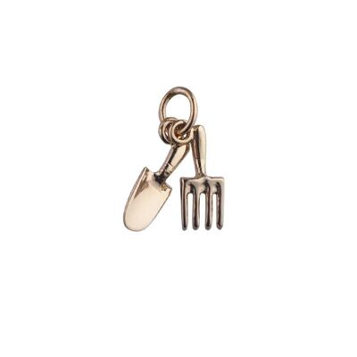 9ct Gold 13x5mm Gardners Fork and Trowel Pendant or Charm