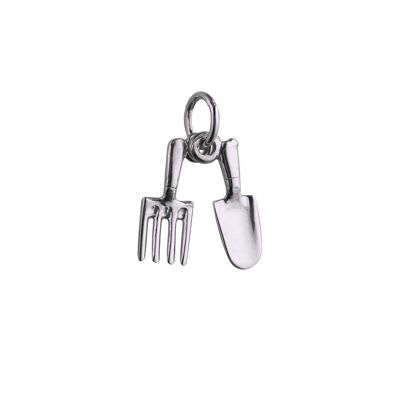 Silver 13x5mm Gardners Fork and Trowel Pendant or Charm