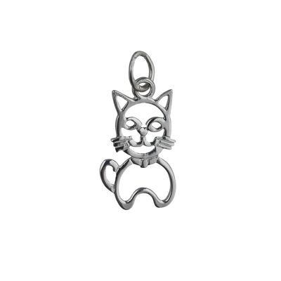 Silver 17x12mm pierced sitting Cat Pendant or Charm