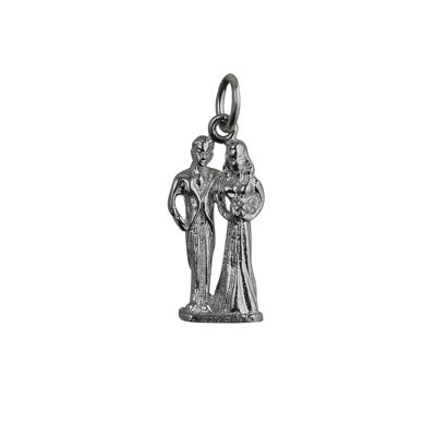Silver 19x10mm solid Bride and Groom Pendant or Charm
