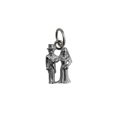 Silver 13x9mm solid Bride and Groom Pendant or Charm