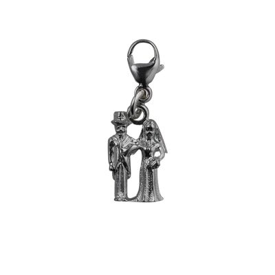 Silver 13x9mm solid Bride and Groom Charm with a lobster catch