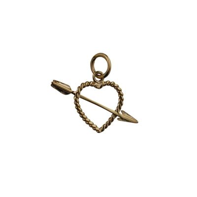 9ct 13x21mm twisted Heart with Cupids Arrow Pendant or Charm