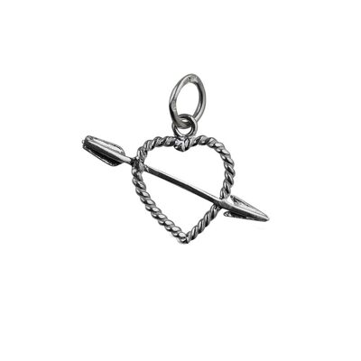 Silver 13x9mm twisted Heart with Cupids Arrow Pendant or Charm