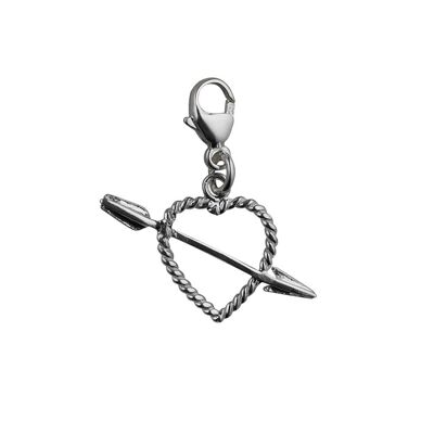 Silver 13x9mm twisted Heart with Cupids Arrow Charm with a lobster catch