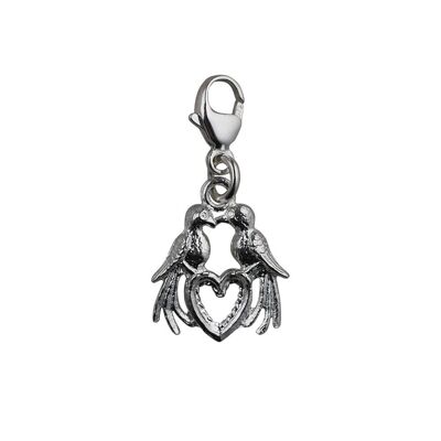 Silver 13x13mm Love Birds Charm with a lobster catch