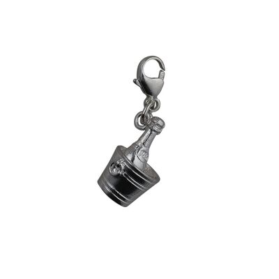 Silver 15x9mm Champagne in a Ice Bucket Charm with a lobster catch