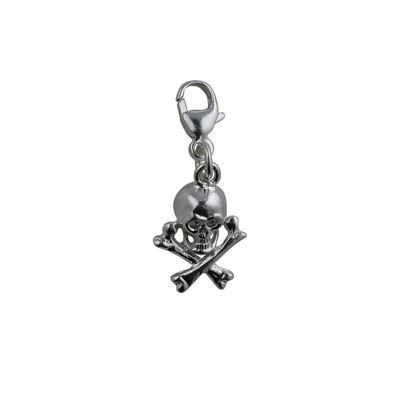 Silver 12x10mm Skull and Crossbones Charm with a lobster catch