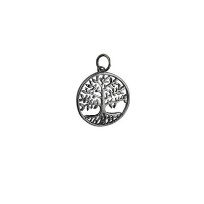 9ct white  20mm round 1.5mm thick Tree of Life Pendant or Charm