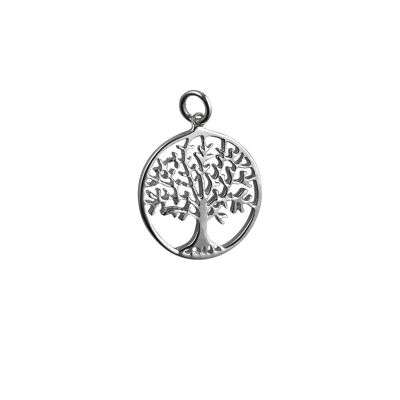 Silver 24mm round 1.7mm thick Tree of Life Pendant or Charm