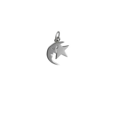 Silver 11x15mm half Moon and Star Pendant or Charm