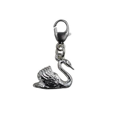 Silver 9x12 Swimming Swan Charm with a lobster catch