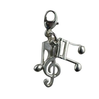 Three silver 12x5mm Musical notes G Clef, Semi Quaver & Quaver charms on a lobster trigger