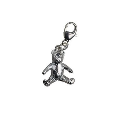 Silver 15x12mm sitting Teddy Bear Charm on a lobster trigger