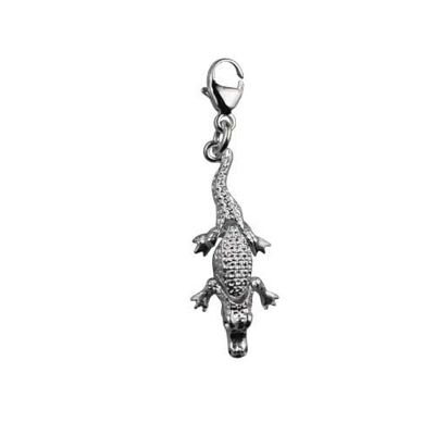 Silver 25x11mm moveable Crocodile Charm on a lobster trigger