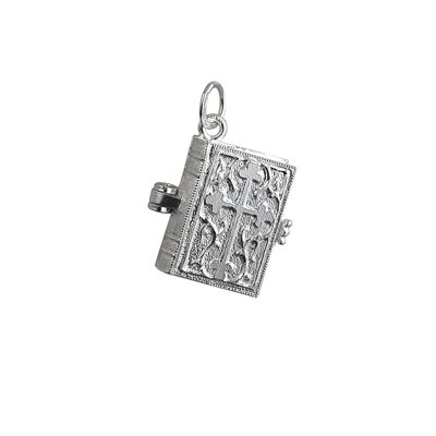 Silver 17x18mm moveable Bible with shrine inside Pendant or Charm