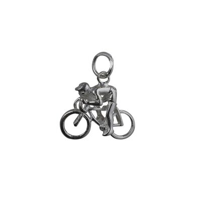 Silver 14x18mm Bicycle and Cyclist Pendant or Charm