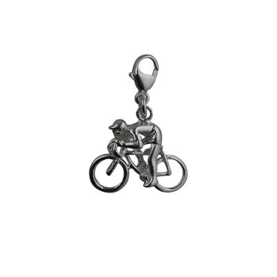 Silver 14x18mm Bicycle and Cyclist Charm with a lobster clasp