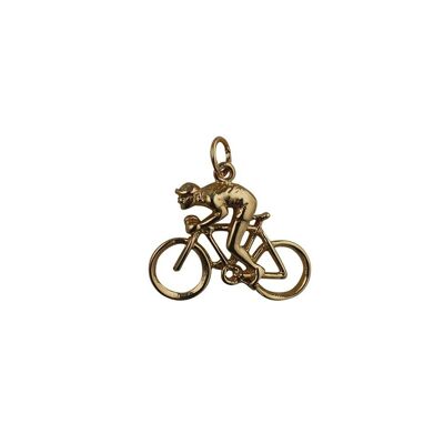 9ct 18x25mm Bicycle and Cyclist Pendant or Charm