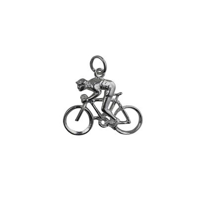 Silver 18x25mm Bicycle and Cyclist Pendant or Charm