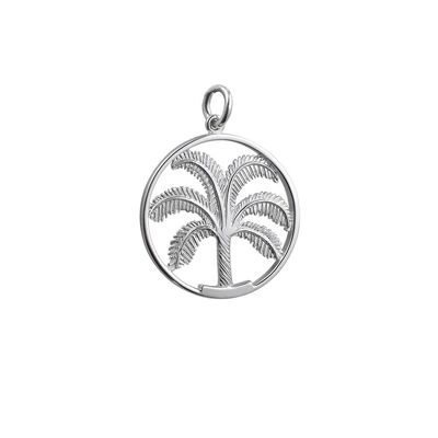 Silver 25mm Palm Tree in Circle Pendant