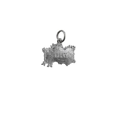 Silver 13x19mm Map of Jersey Pendant or Charm