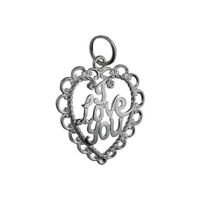Silver 21x20mm I Love You Pendant or Charm