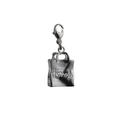Silver 17x12mm Harrod's Bag Charm with a lobster catch