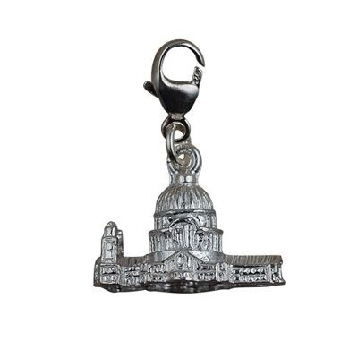 Silver 11x17mm hollow St. Paul's Cathedral Charm on a lobster trigger