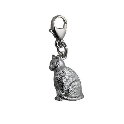 Silver 5x15mm hollow sitting Cat Charm on a lobster trigger