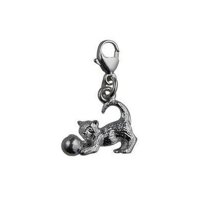 Silver 11x19mm Cat playing with Ball Charm Cat on a lobster trigger