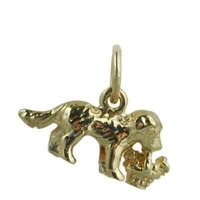 9ct  8x16mm puppy carrying a basket of flowers Pendant or Charm