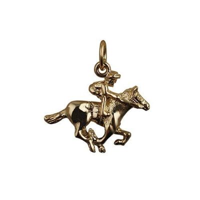 9ct 17x21mm galloping Horse and Jockey Pendant or Charm