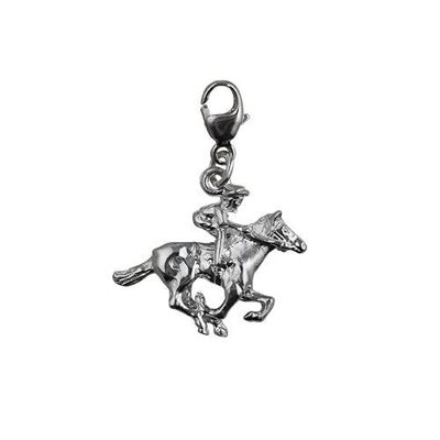 Silver 17x21mm galloping Horse and Jockey Charm with a lobster catch