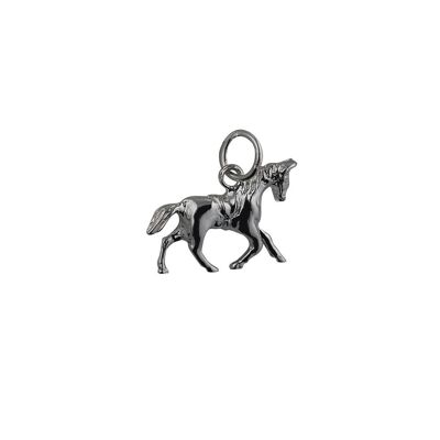Silver 13x19mm Saddled Cantering Horse Pendant or Charm