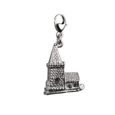 Silver 19x15mm moveable charm a church inside a tiny bride and groom on a lobster trigger
