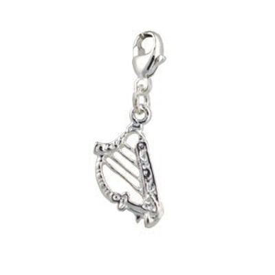 Silver  26x8mm Harp charm on a lobster trigger