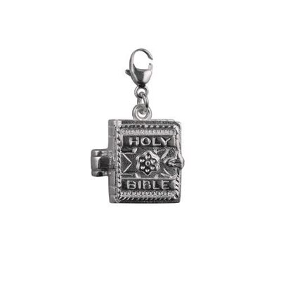 Silver 15x17mm moveable Bible charm with the Lord's Prayer inside on a lobster trigger